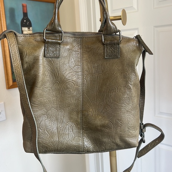 American Leather Co. Tooled botanical neutral Olive green brown zipper H… - Picture 2 of 11